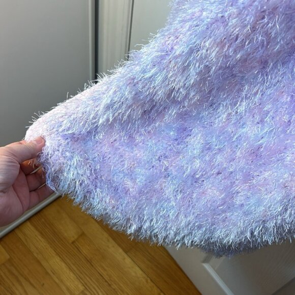 OSFM handmade pastel pink and purple fuzzy open vest cardigan - Picture 4 of 6